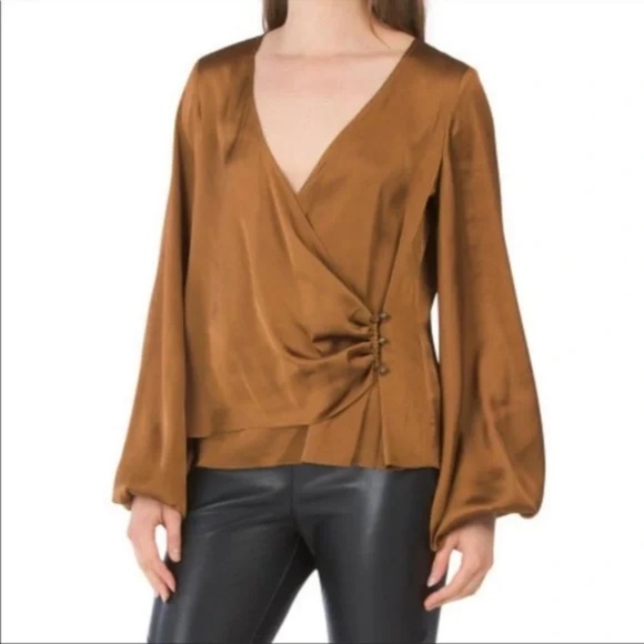 Ramy Brook Sandra Elegant Long Sleeve V-Neck Blouse Coppe Color XSmall New - Picture 1 of 9
